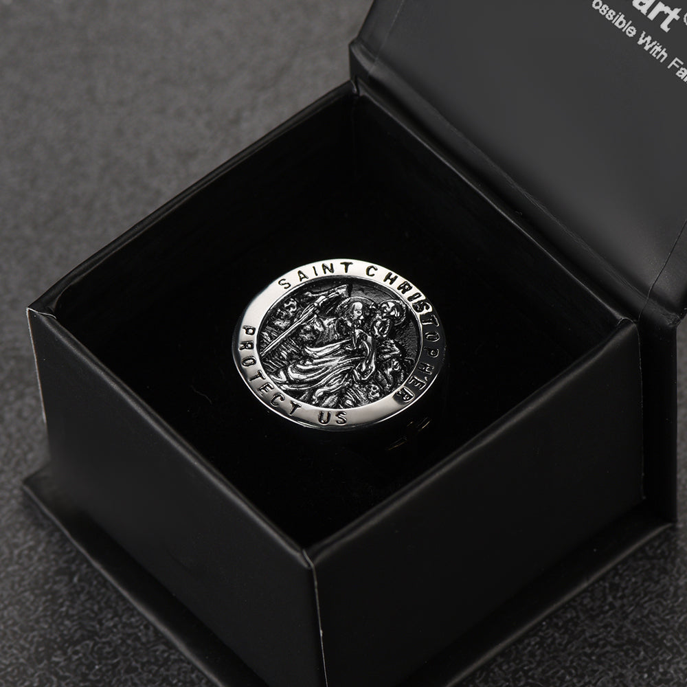 FaithHeart St. Christopher Signet Ring for Men FaithHeart
