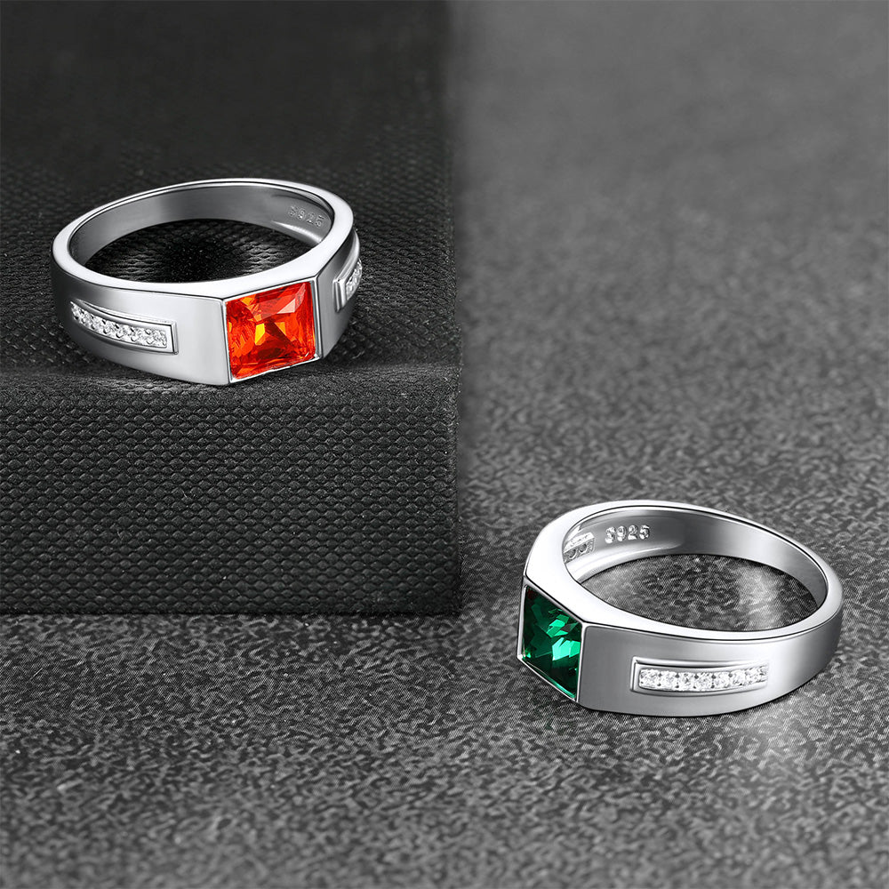 FaithHeart Sterling Silver Birthstone Ring For Men With Cubic Zirconia FaithHeart