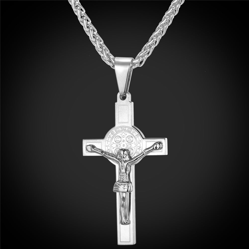 FaithHeart Catholic Saint Benedict Crucifix Cross Necklace For Men FaithHeart