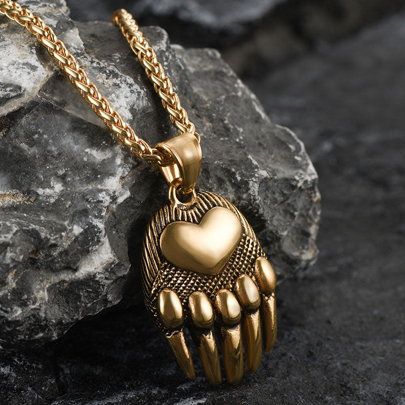 FaithHeart Viking Bear Paw Pendant Necklace for Men FaithHeart