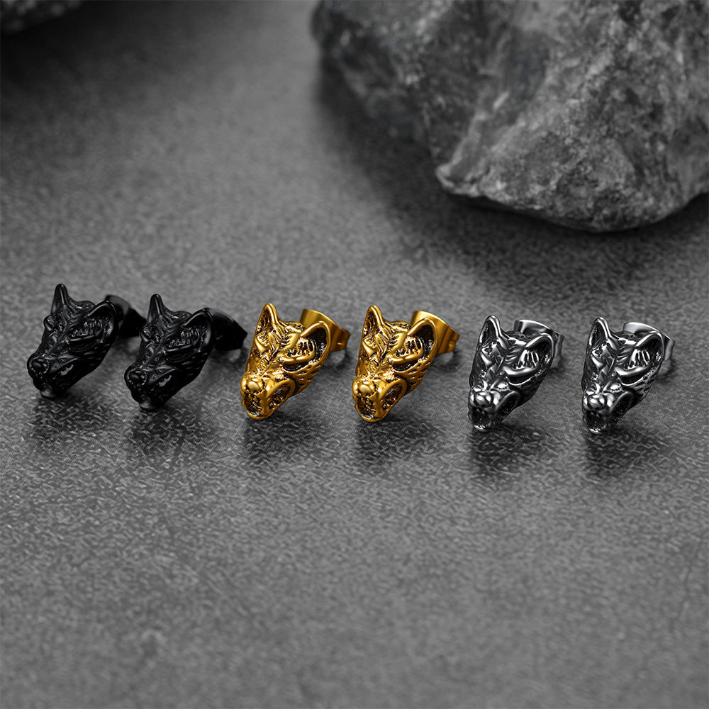 FaithHeart Viking Wolf Stud Earrings For Men FaithHeart