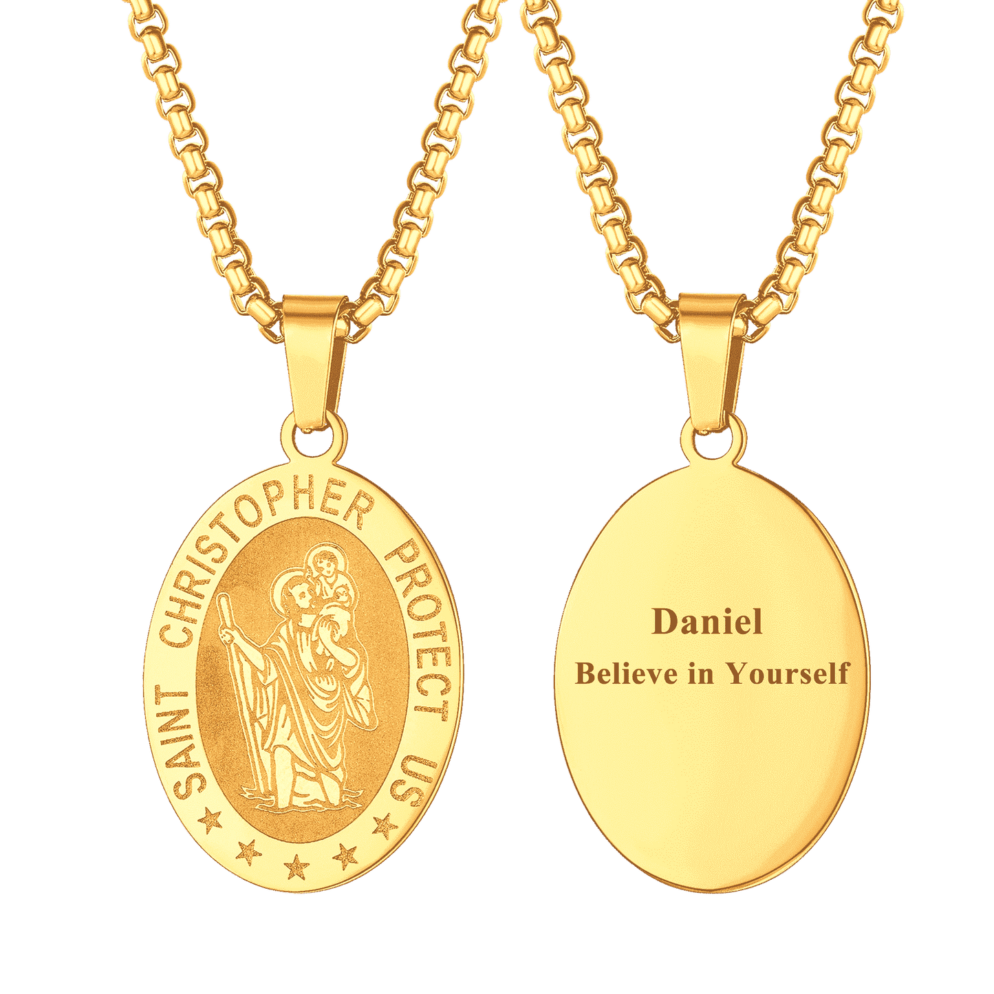 FaithHeart Oval Christian Saint Christopher Protection Necklace For Men FaithHeart