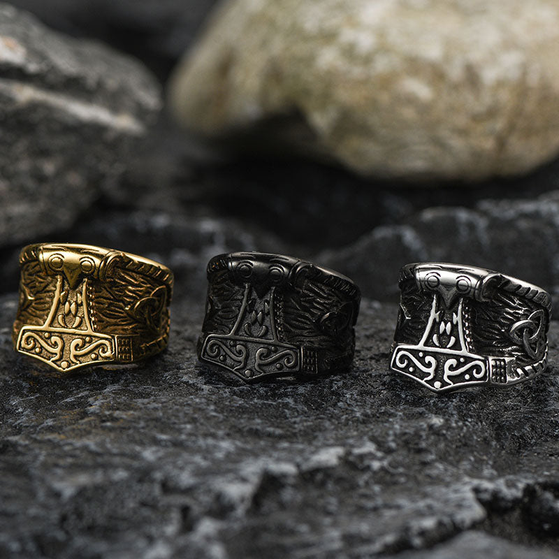 FaithHeart Viking Mjolnir Signet Ring Thor's Hammer Rings for Men FaithHeart