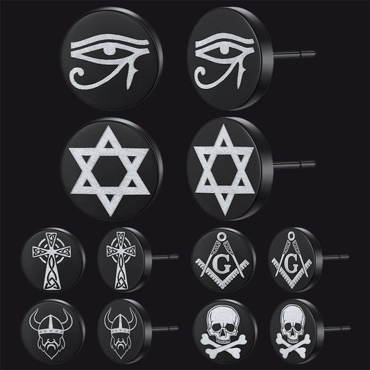 FaithHeart Religious Black Stud Earrings Set for Men 6 Pairs FaithHeartimg