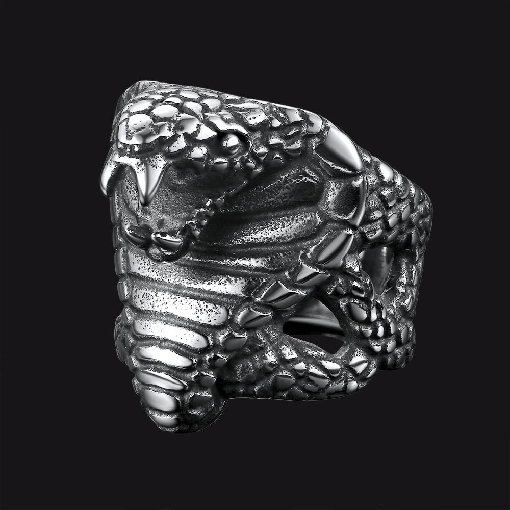 FaithHeart Gothic Huge Cobra Snake Ring Stainless Steel for Men FaithHeart