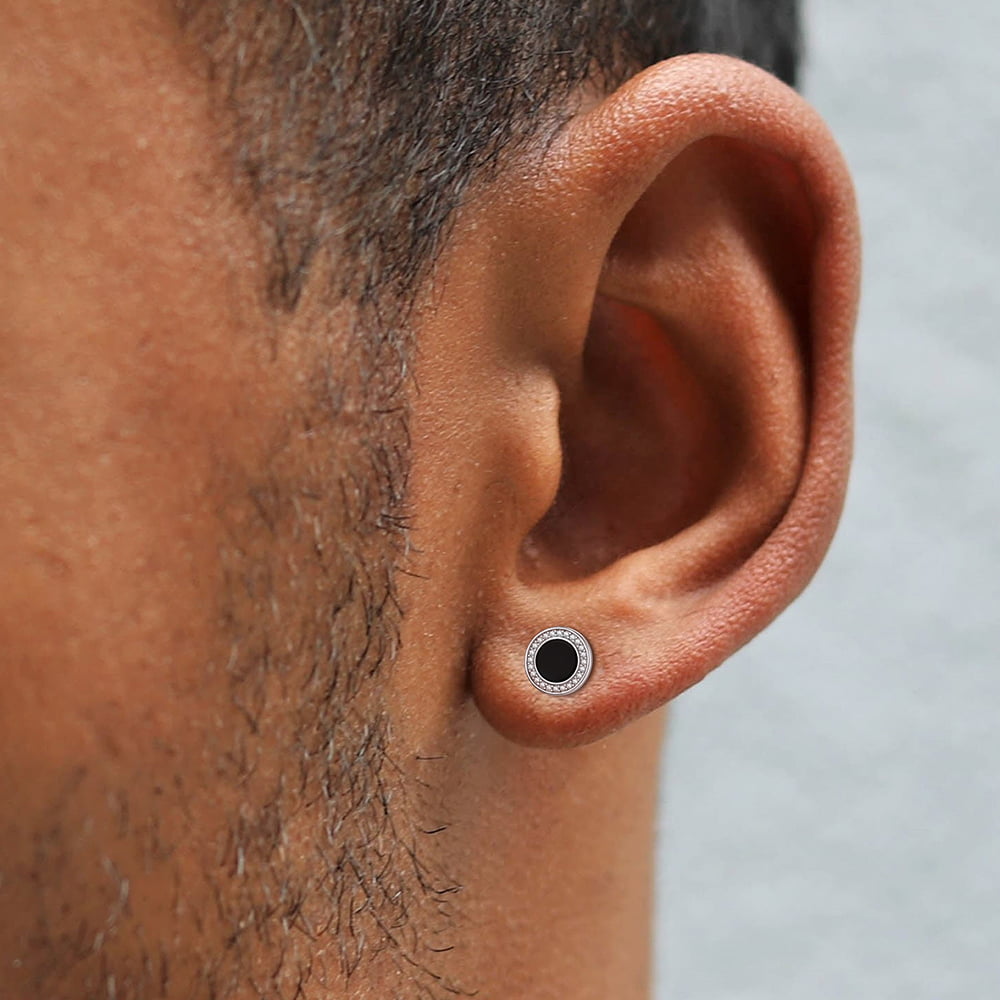 FaithHeart Sterling Silver Black Onyx Diamond Stud Earrings Fine Jewelry FaithHeart