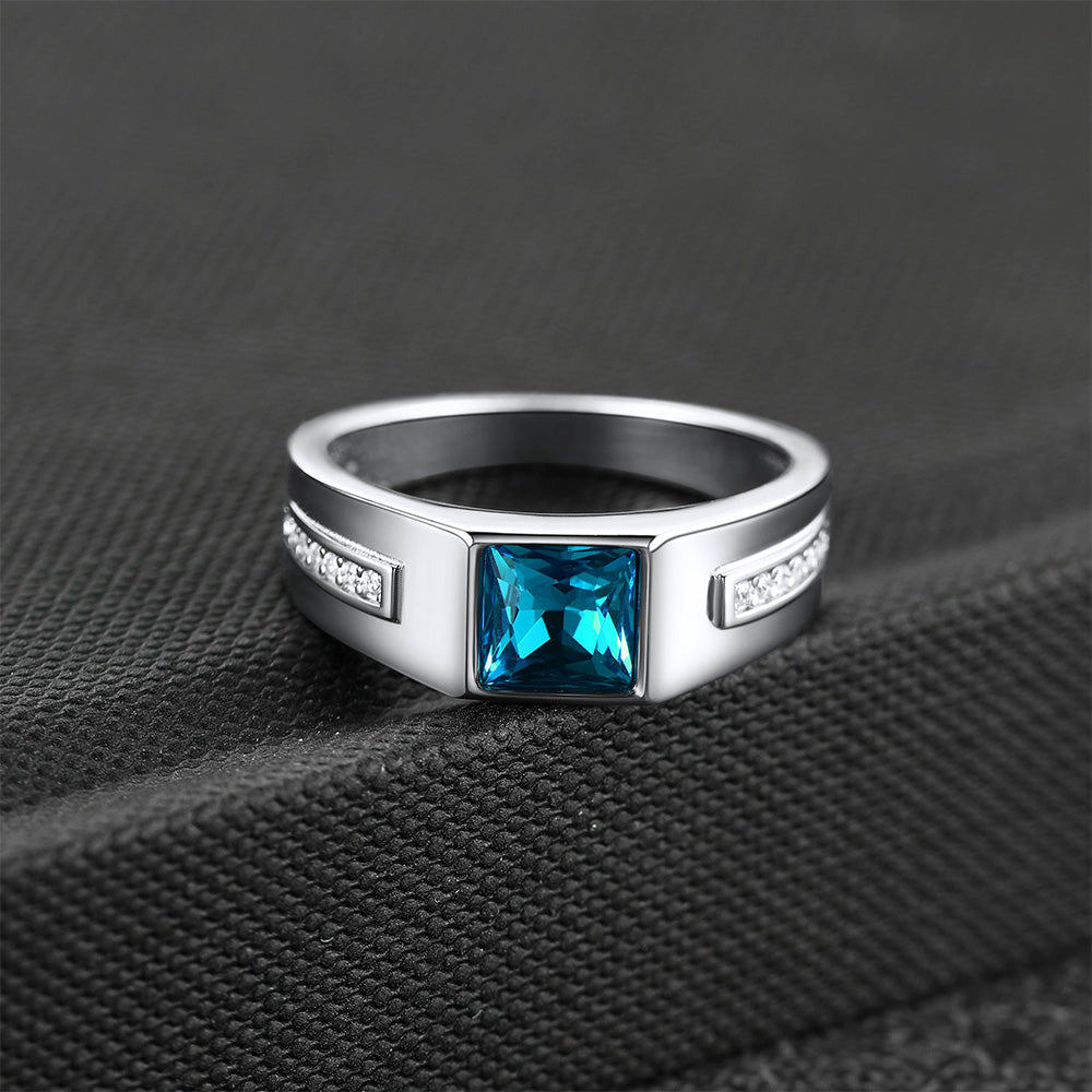 FaithHeart Sterling Silver Birthstone Ring For Men With Cubic Zirconia FaithHeart