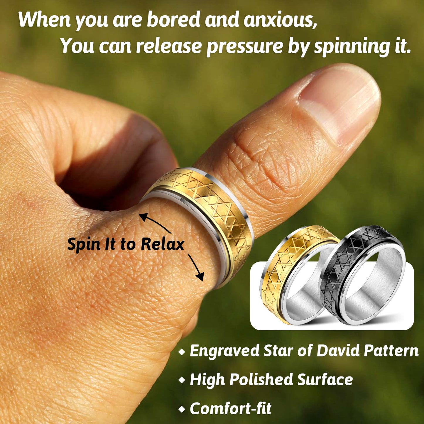 FaithHeart Star of David Spinner Anxiety Ring For Men FaithHeart