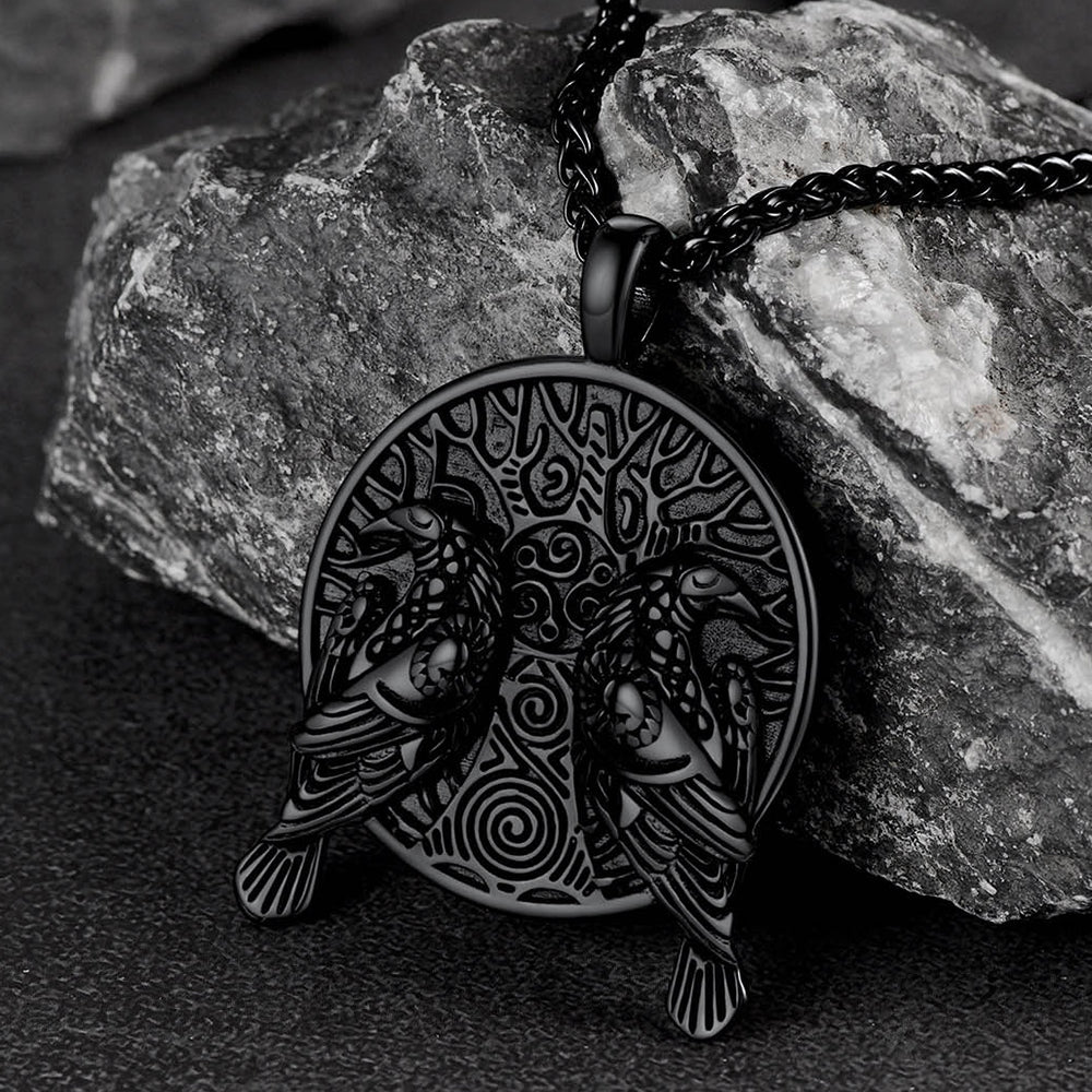 FaithHeart Viking Huginn And Muninn Ravens Coin Necklace For Men FaithHeart