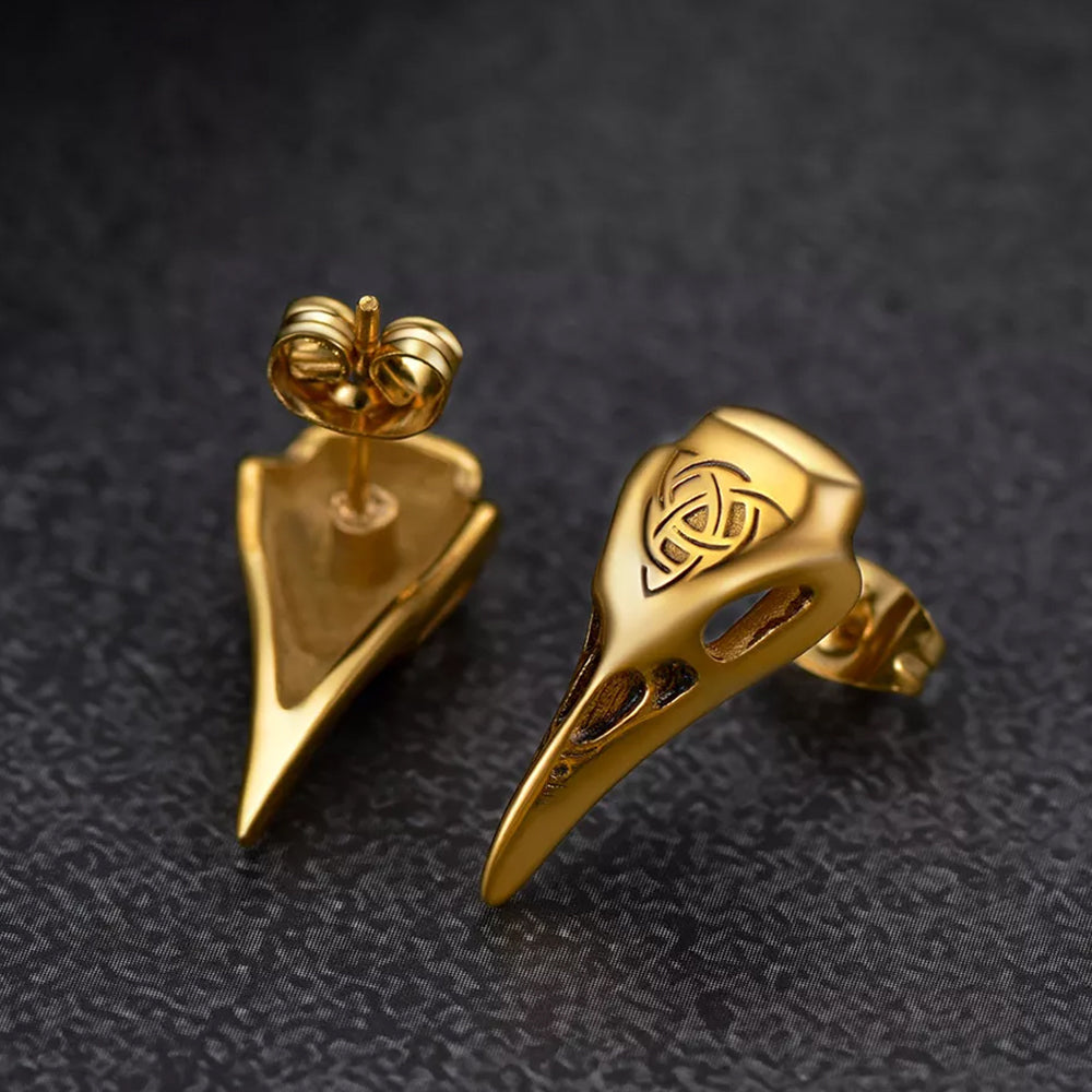 FaithHeart Viking Raven Stud Earrings With Celtic Knot For Men FaithHeart