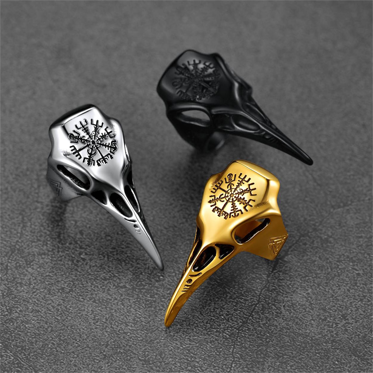 FaithHeart Raven Skull Ring With Viking Compass For Men FaithHeart