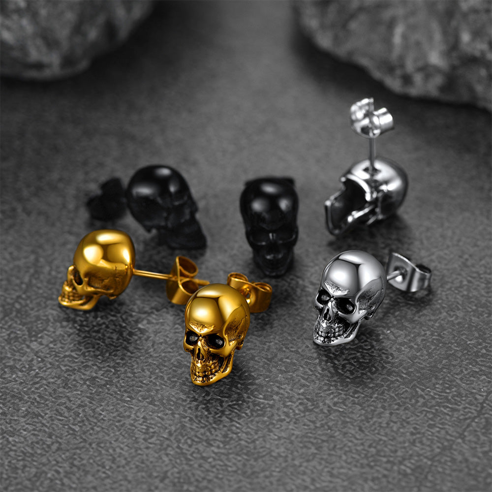 FaithHeart Punk Gothic Skull Stud Earrings For Men FaithHeart