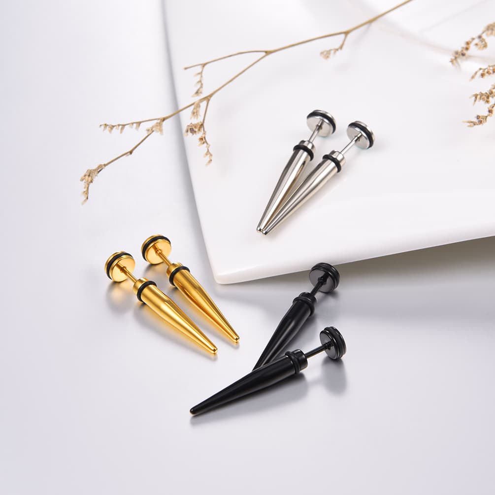 FaithHeart Punk Spike Stud Earrings For Men 3 Pairs FaithHeart