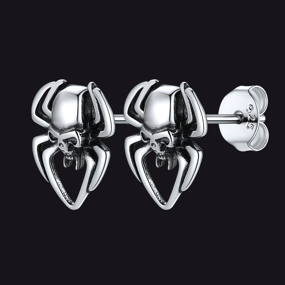 FaithHeart Sterling Silver Spider Skull Stud Earrings For Men FaithHeart