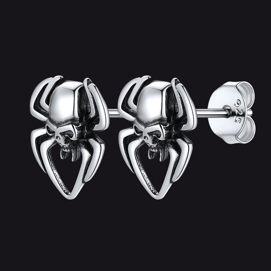 FaithHeart Sterling Silver Spider Skull Stud Earrings For Men FaithHeartimg