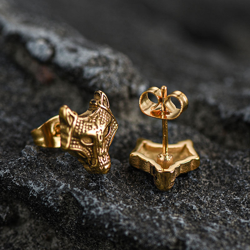 FaithHeart Viking Wolf Stud Earrings for Men Stainless Steel FaithHeart