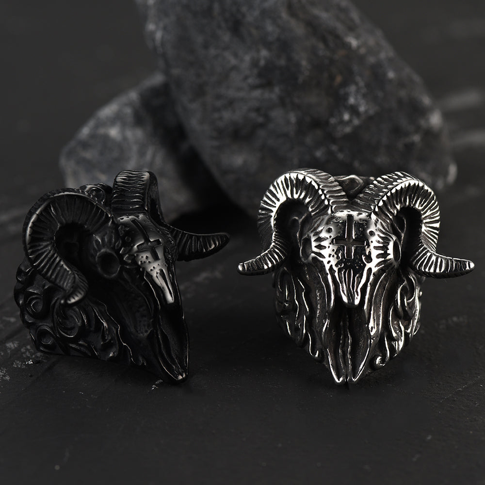 Stainless Steel Satan Baphomet Goat Ring for Men Satanic Jewelry FaithHeart