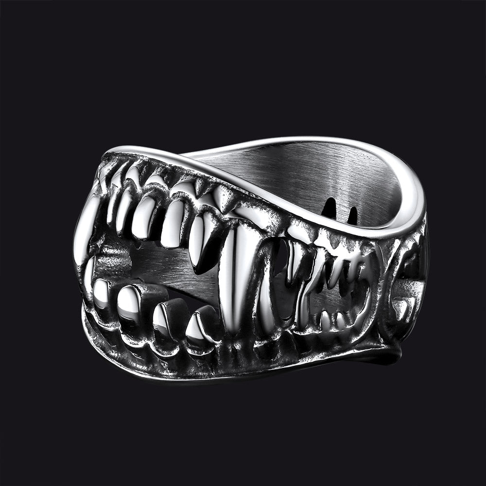 FaithHeart Gothic Punk Vampire Fang Teeth Ring For Men FaithHeart