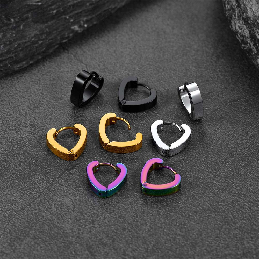 FaithHeart Heart Hoop Earrings Set for Men 4 Pairs FaithHeart