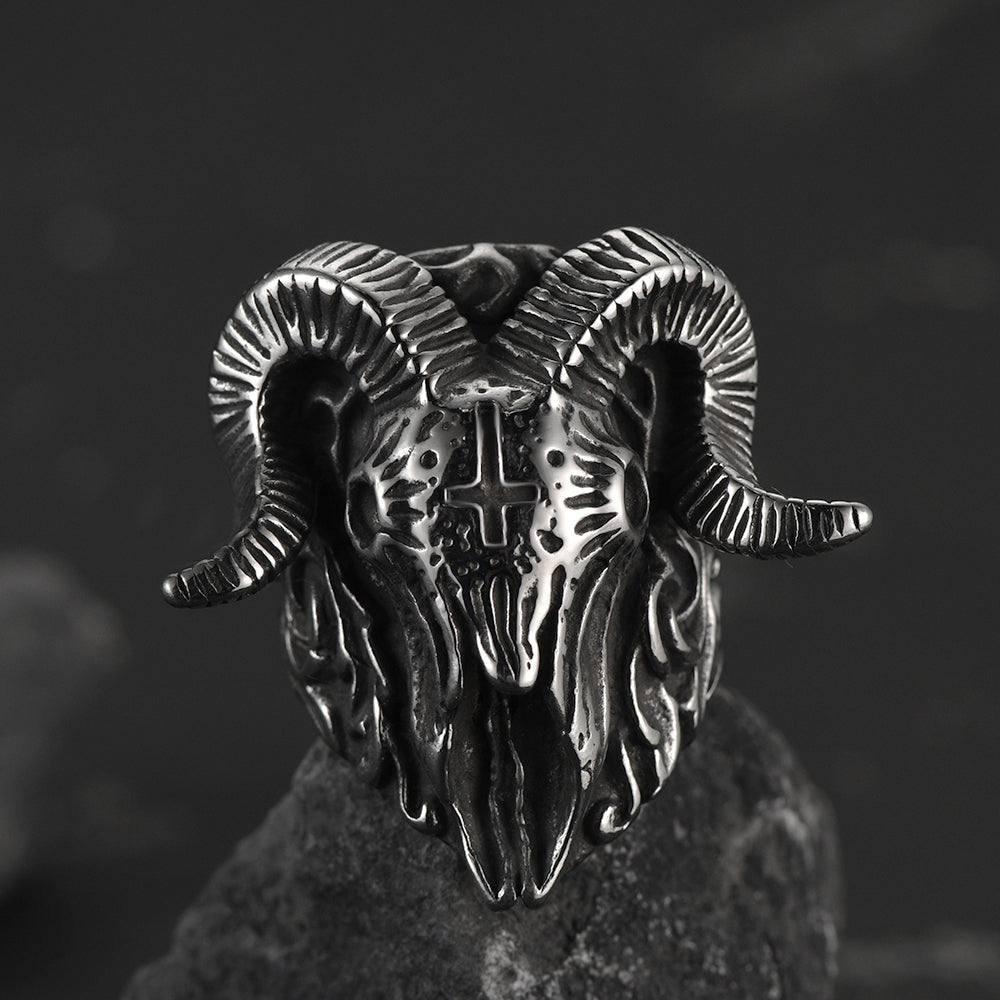 Stainless Steel Satan Baphomet Goat Ring for Men Satanic Jewelry FaithHeart