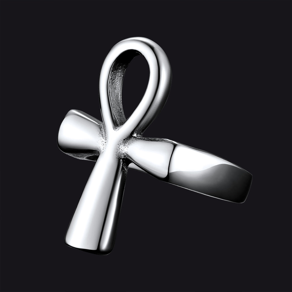 FaithHeart Egyptian Ankh Cross Ring Stainless Steel Ring for Men FaithHeart