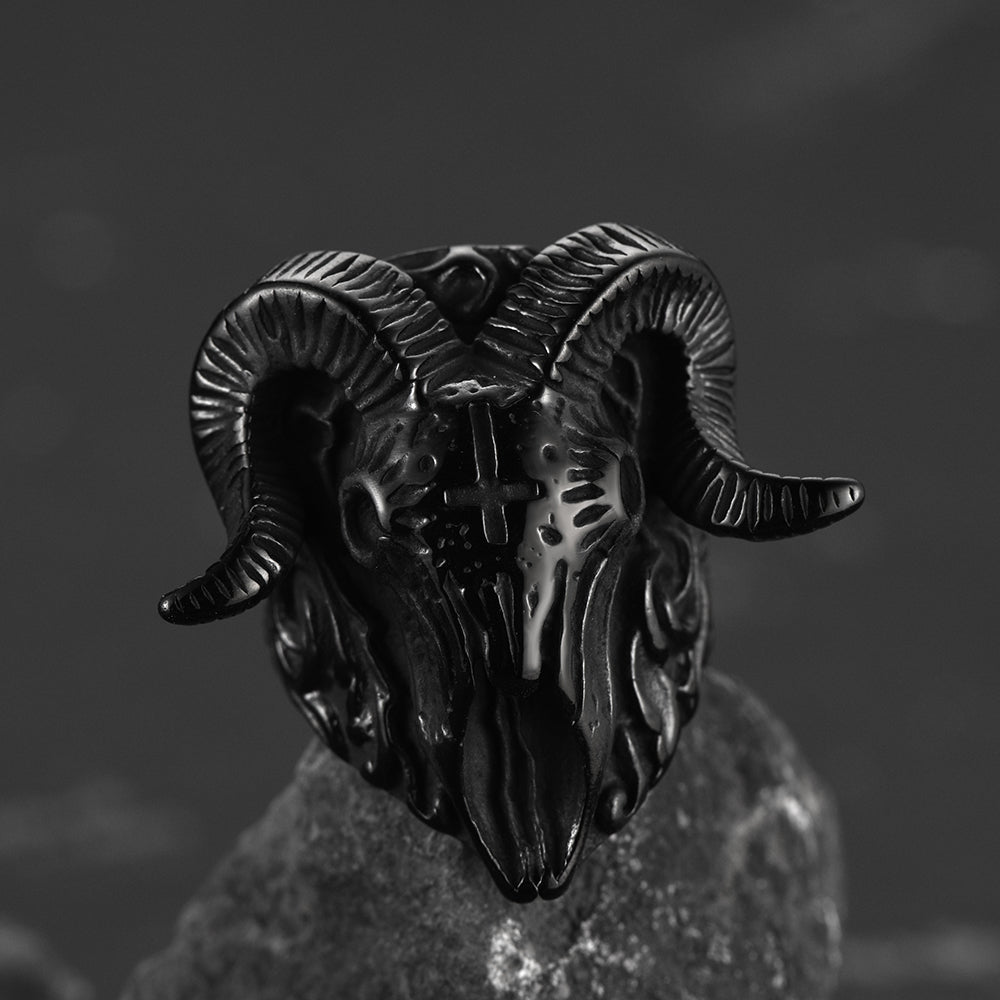 Stainless Steel Satan Baphomet Goat Ring for Men Satanic Jewelry FaithHeart