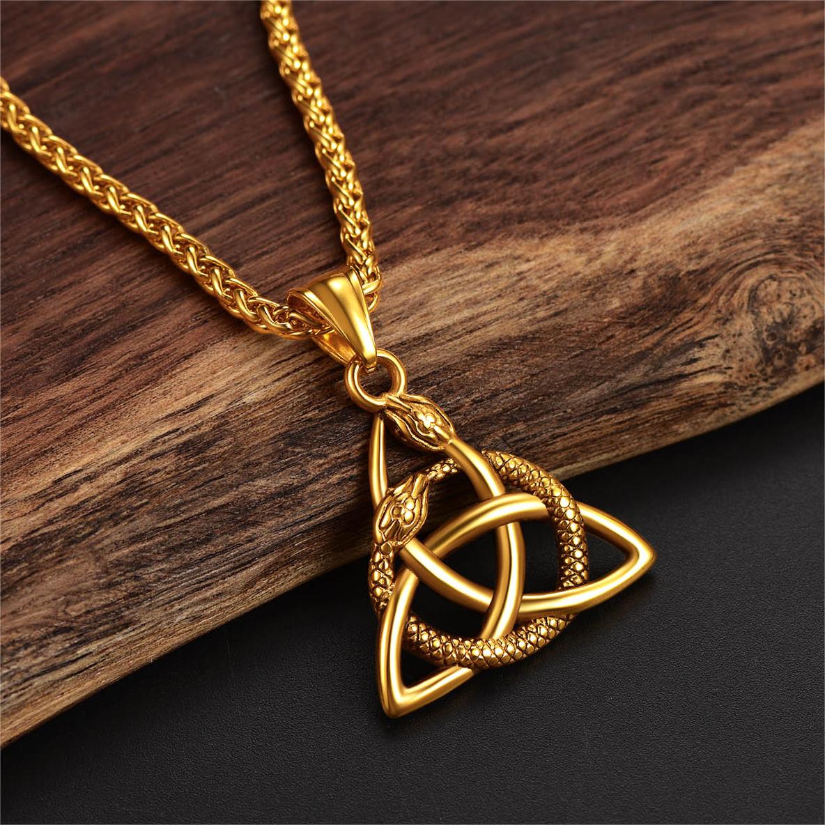 FaithHeart Celtic Trinity Knot Snake Pendant Necklace For Men FaithHeart