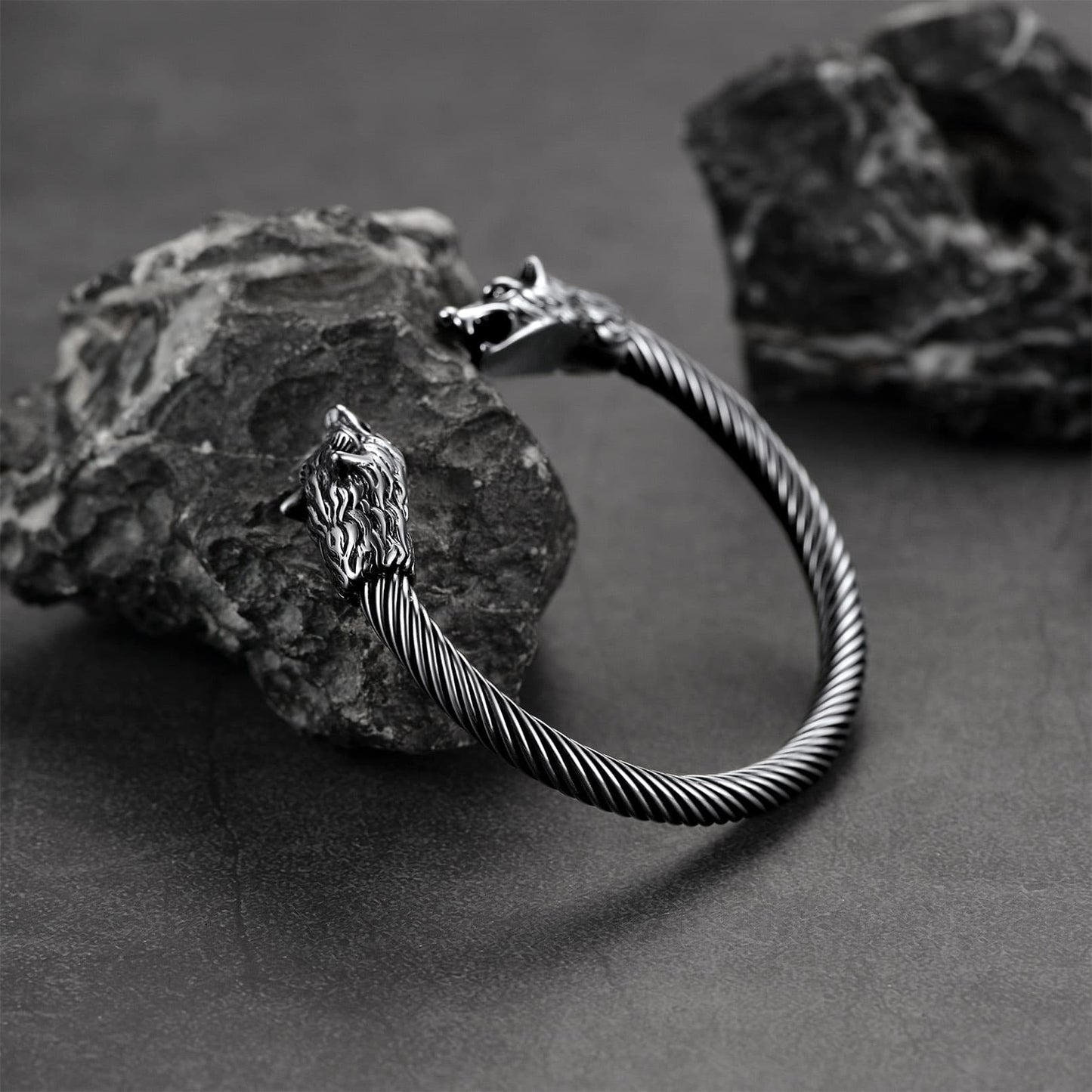 FaithHeart Viking Wolf Head Arm Ring Cuff Bracelet For Men FaithHeart