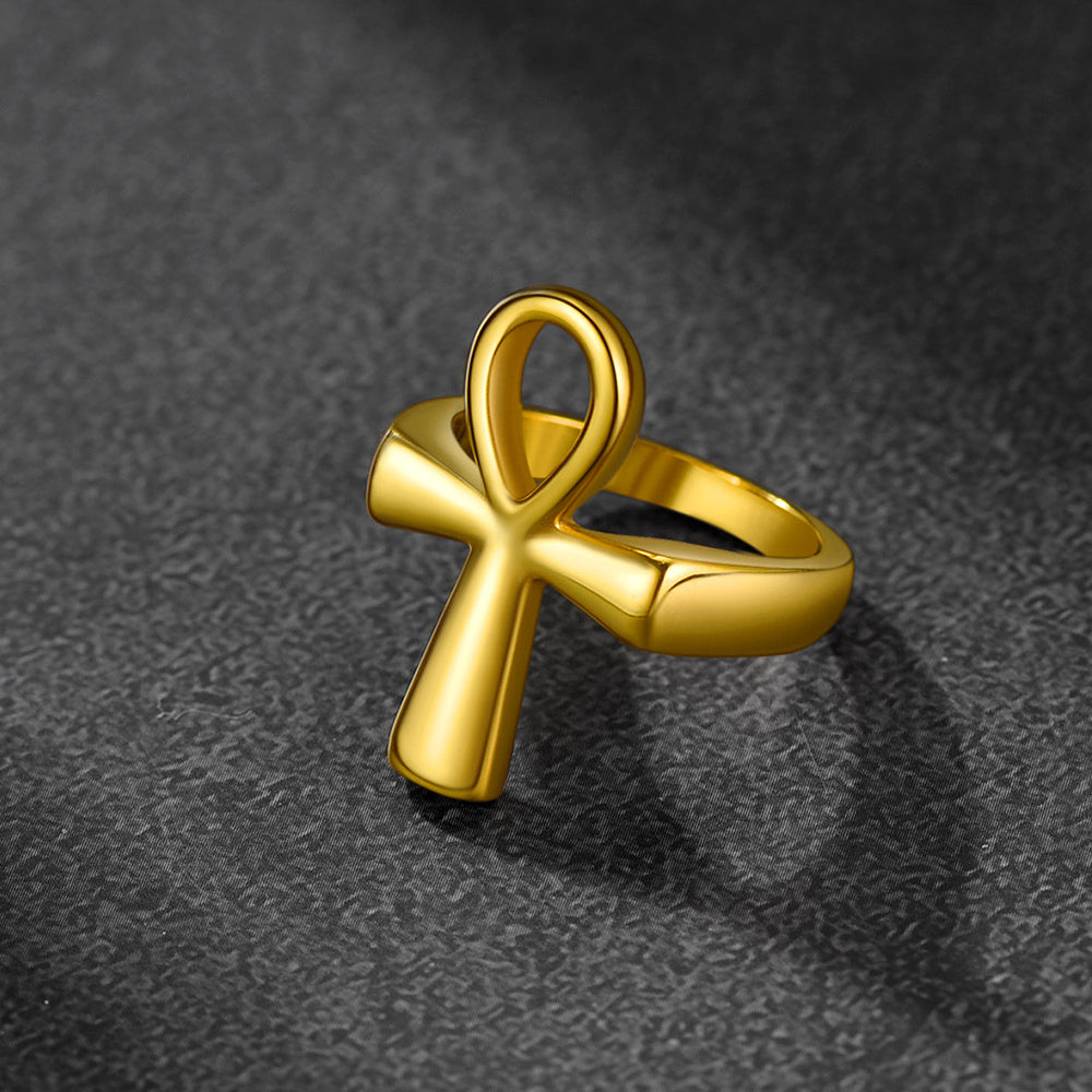 FaithHeart Egyptian Ankh Cross Ring Stainless Steel Ring for Men FaithHeart