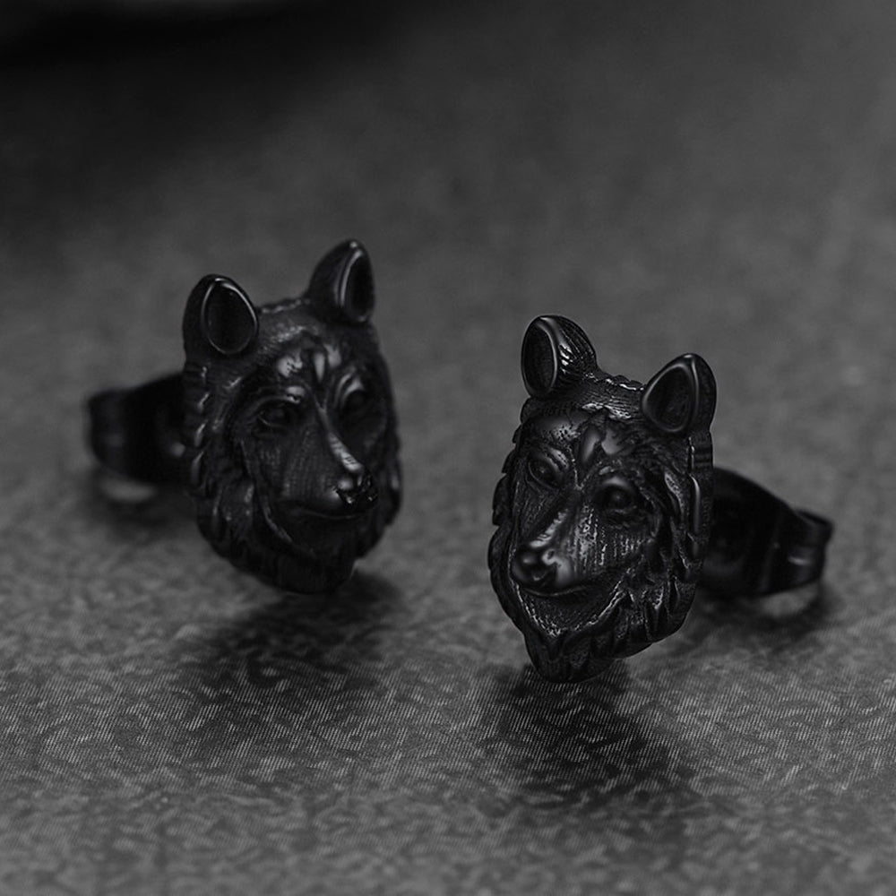 FaithHeart Norse Viking Wolf Stud Earrings For Men FaithHeart