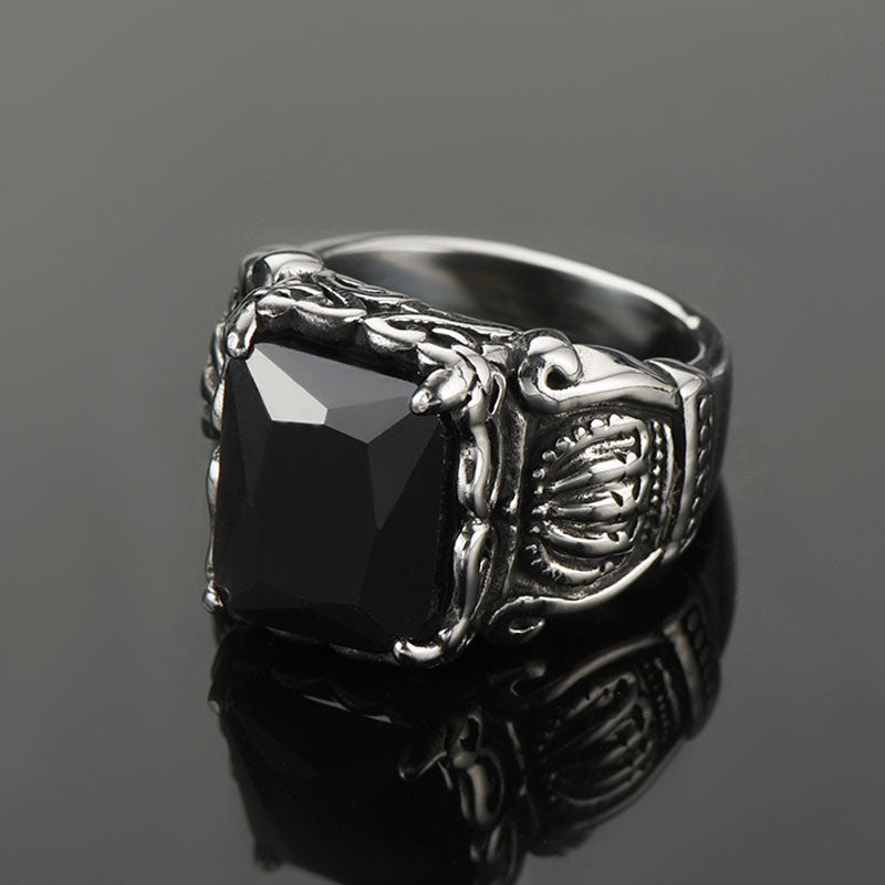 FaithHeart Crystal Crown Black Onyx Ring for Men FaithHeart