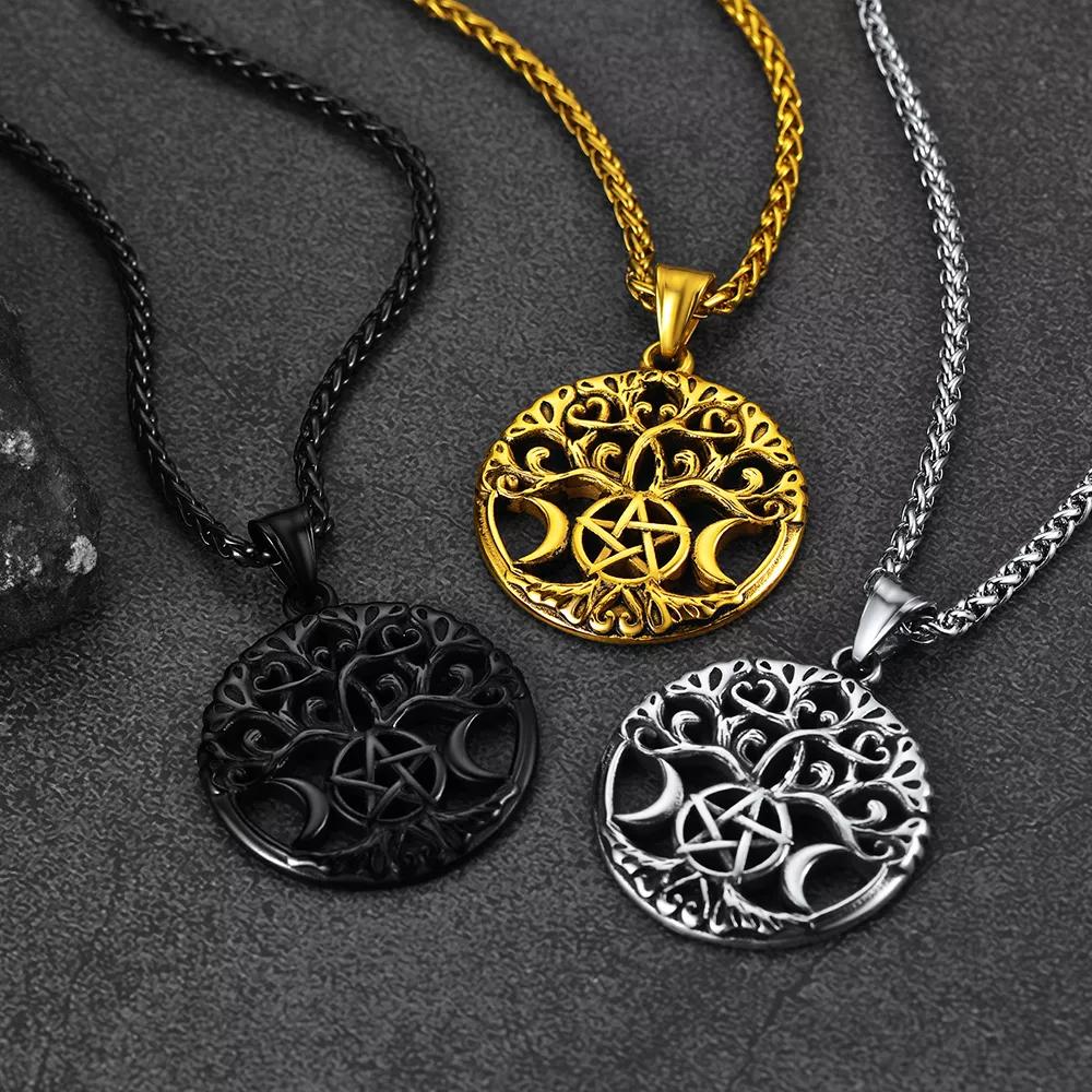 FaithHeart Vintage Pentacle Moon Tree of Life Necklace For Men FaithHeart