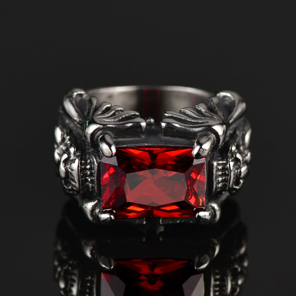 FaithHeart Gothic Dragon Ruby Ring for Men Stainless Steel FaithHeart