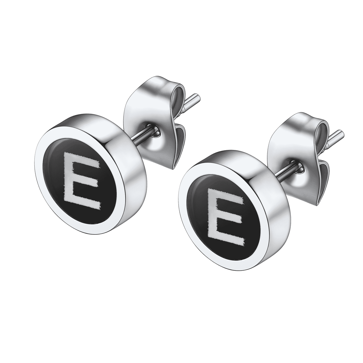 FaithHeart Black Enamel Initial Stud Earrings For Men FaithHeart