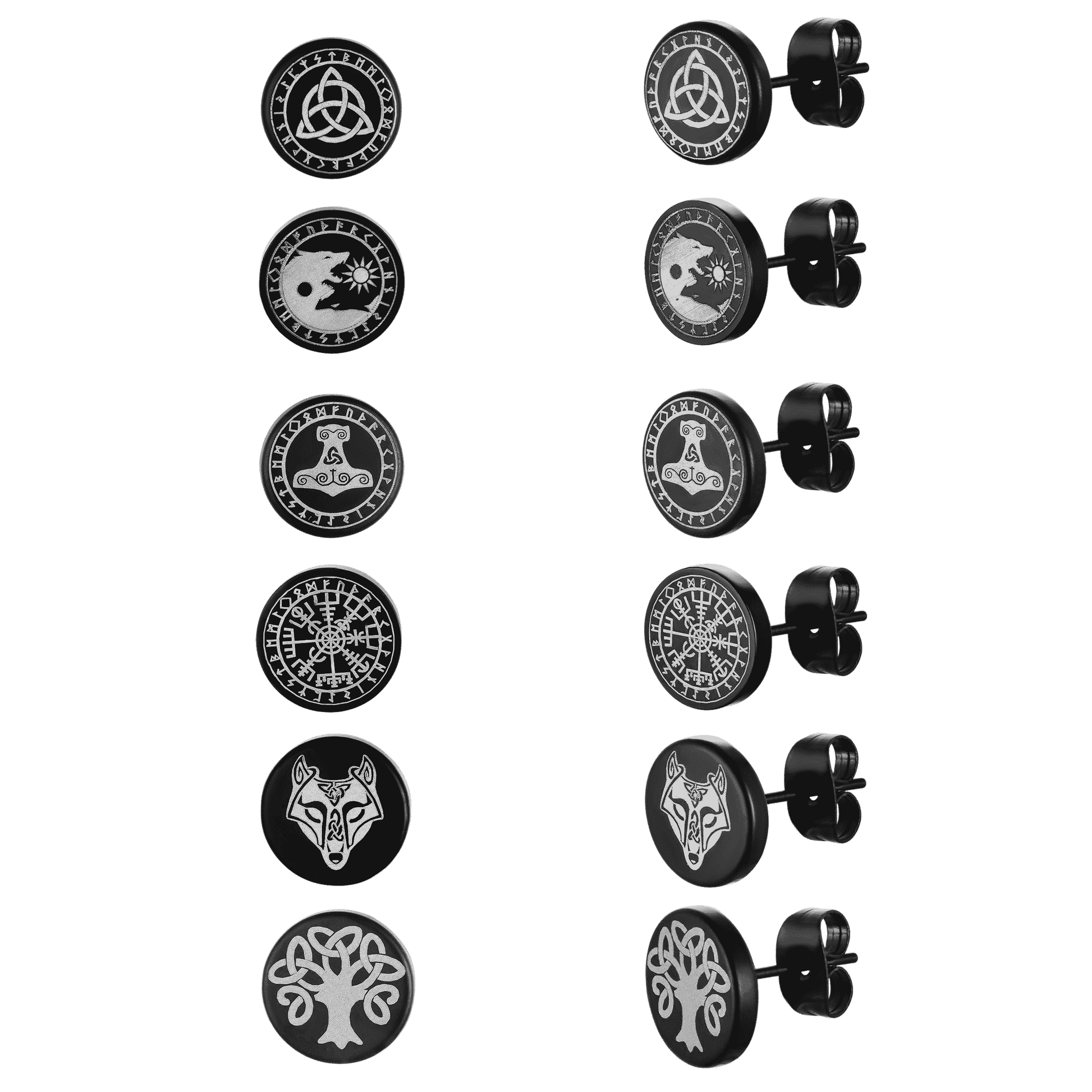 FaithHeart Viking Black Stud Earrings Set For Men 6 Pairs FaithHeart