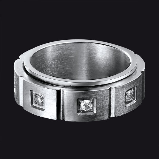 FaithHeart Men's Zircon Rotatable Fidget Ring for Anxiety Stainless Steel FaithHeartimg