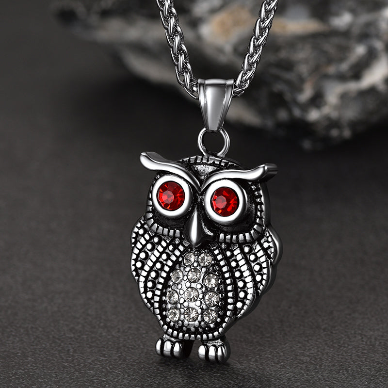 FaithHeart Vintage Owl Necklace For Men With Ruby Eyes FaithHeart