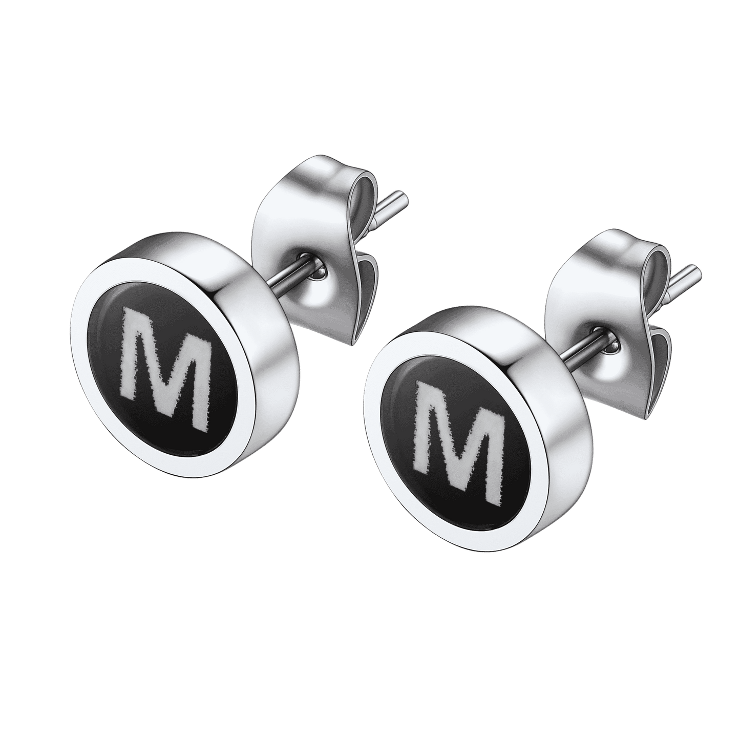 FaithHeart Black Enamel Initial Stud Earrings For Men FaithHeart