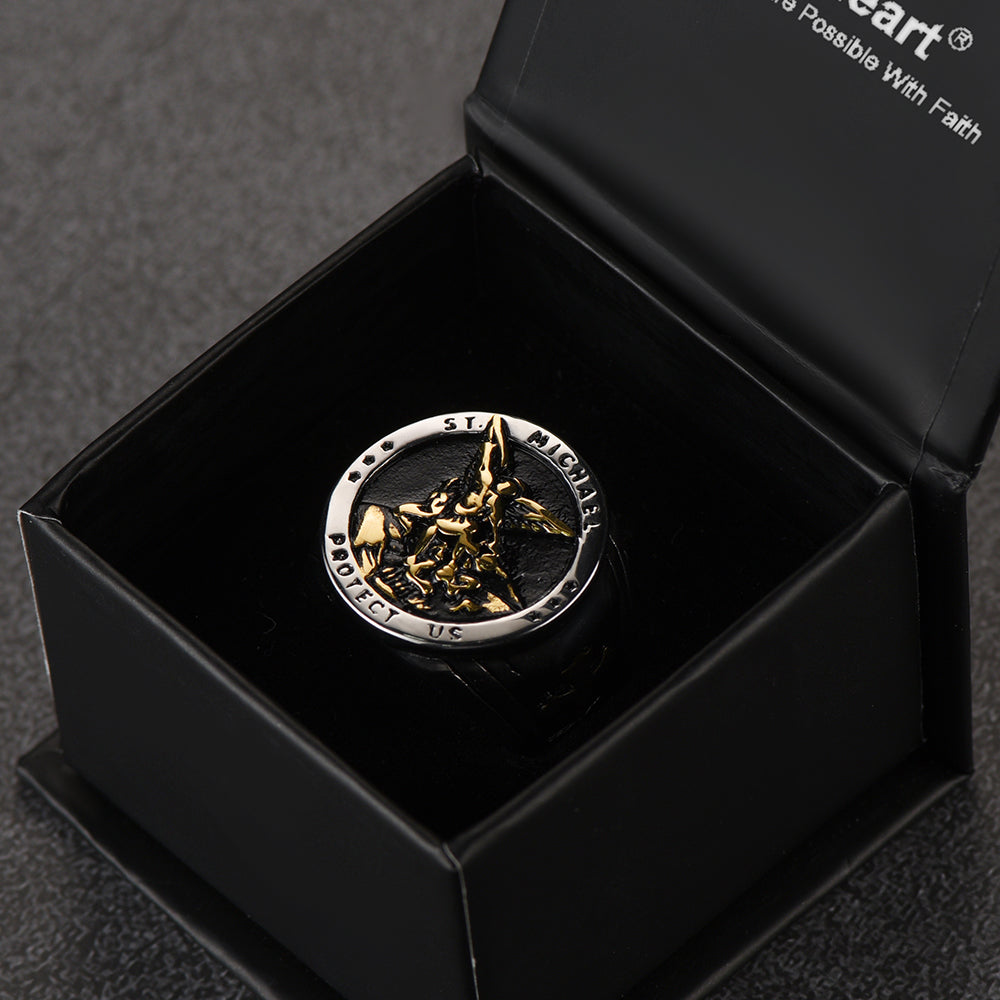 FaithHeart Archangel Saint Michael Stainless Steel Ring for Men FaithHeart