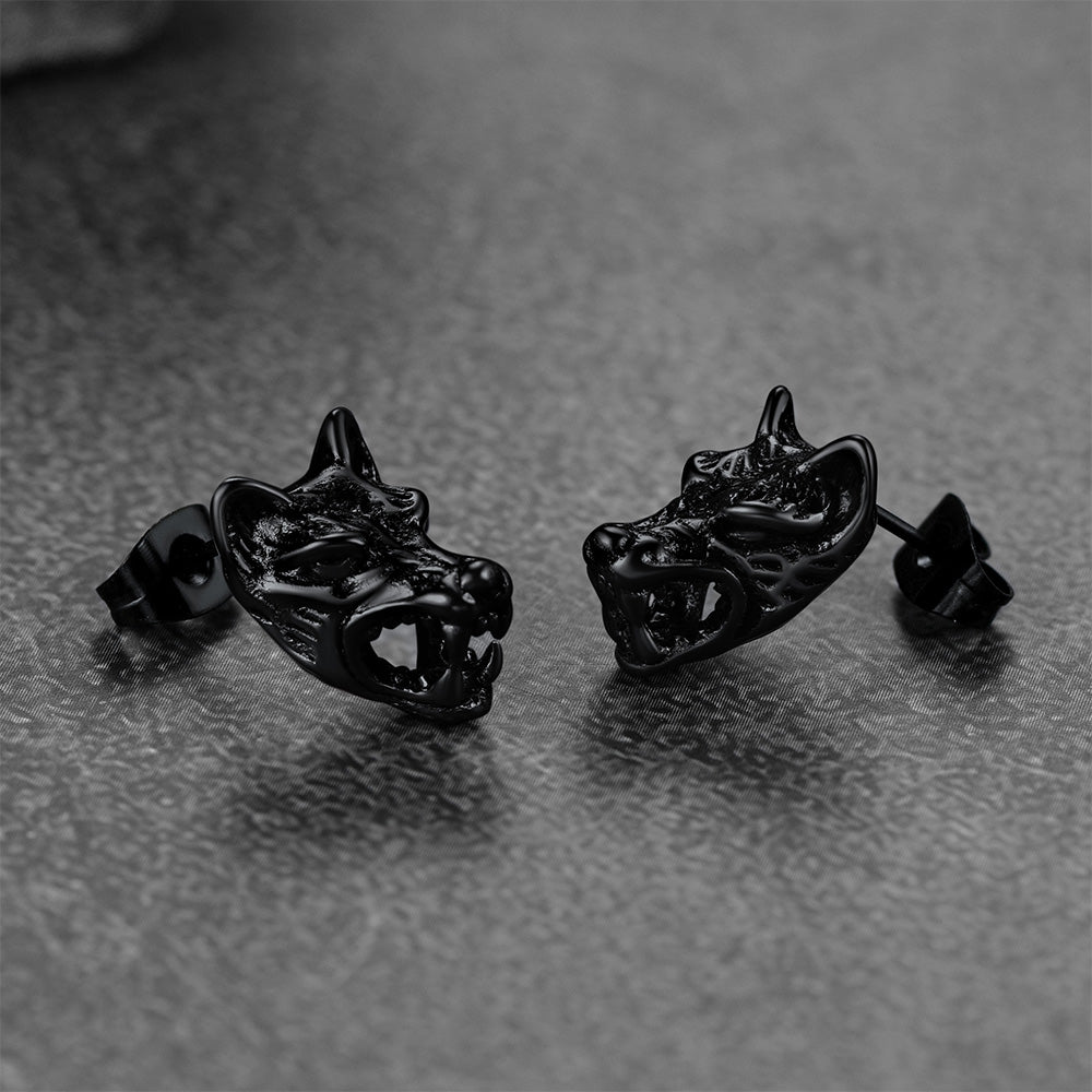 FaithHeart Viking Wolf Stud Earrings For Men FaithHeart