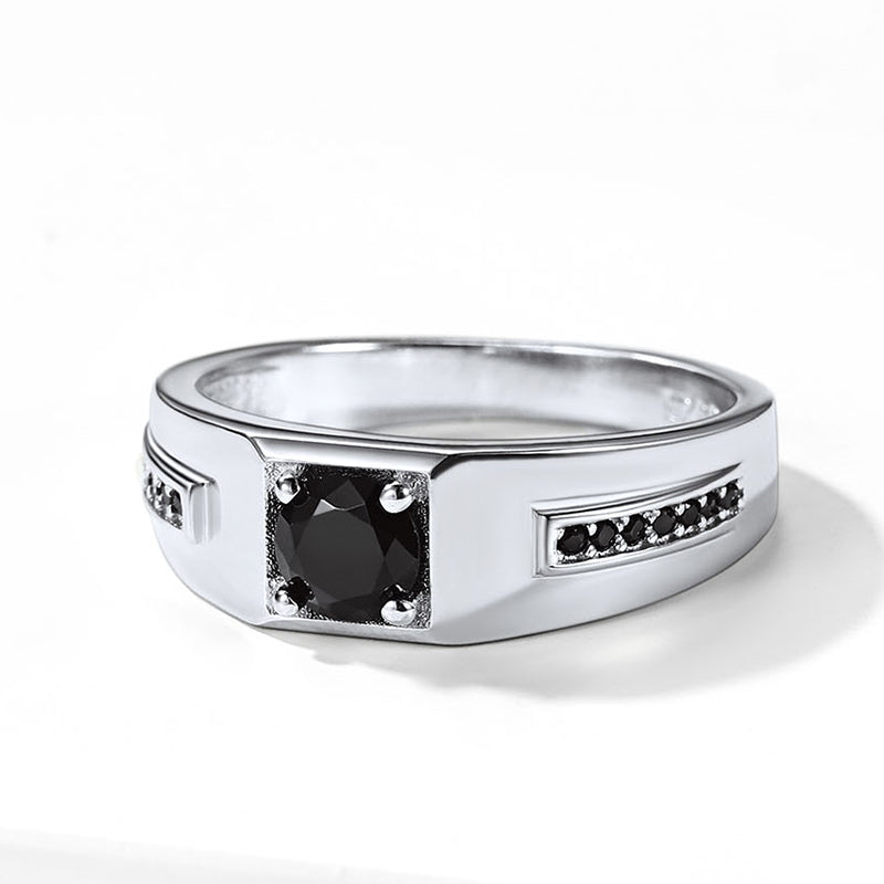 FaithHeart Men's Black Onyx Ring Diamond Ring in Sterling Silver FaithHeart