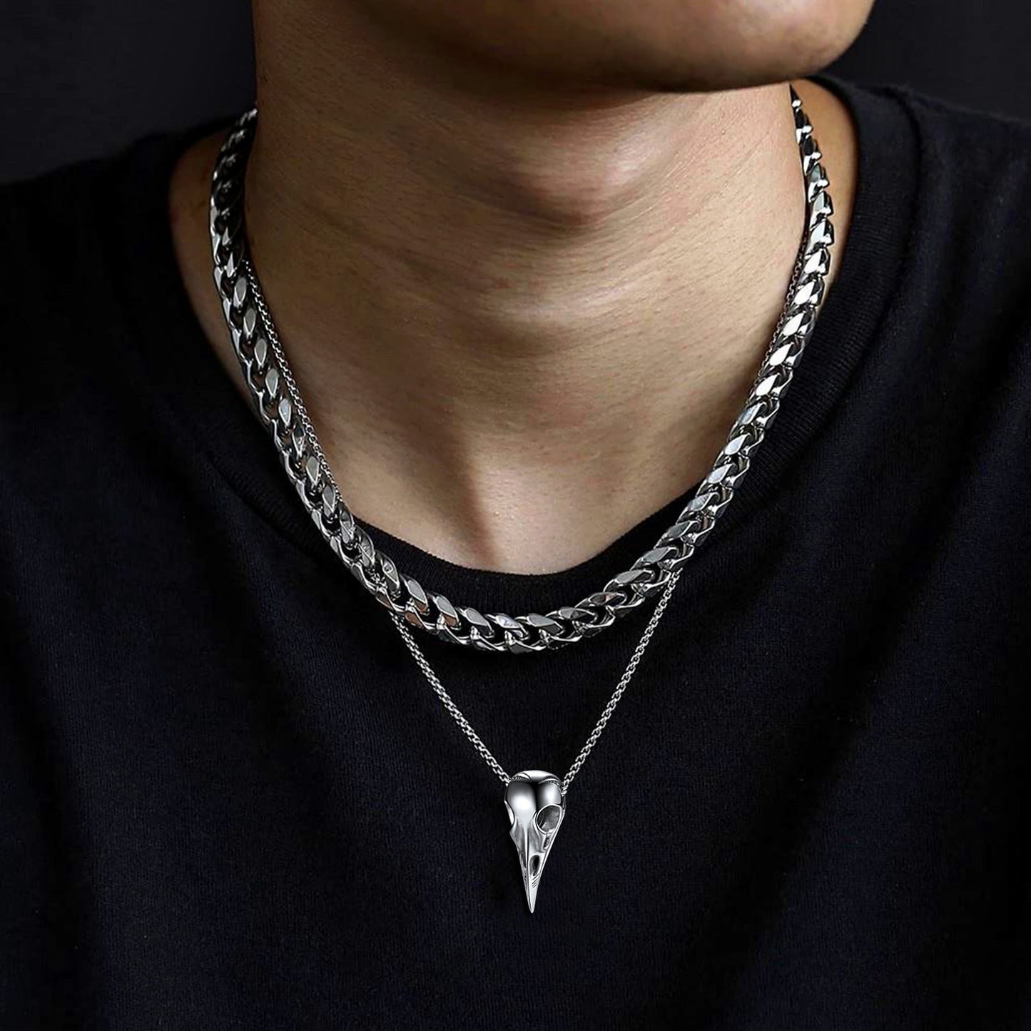 FaithHeart Viking Odin Raven Skull Necklace For Men FaithHeart