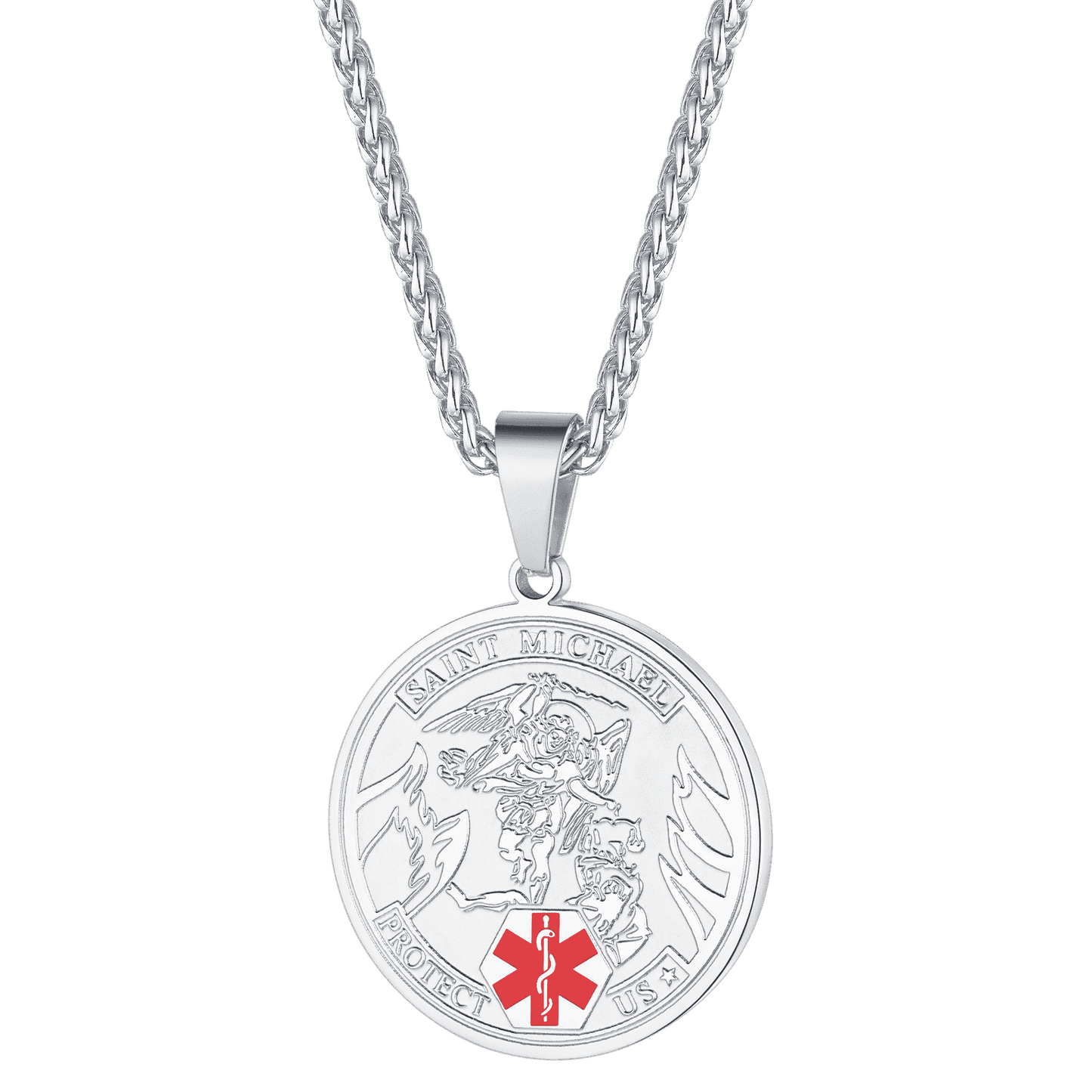 FaithHeart Custom Saint Michael Medical Alert ID Pendant Necklace Military FaithHeart