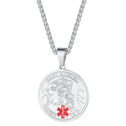 FaithHeart Custom Saint Michael Medical Alert ID Pendant Necklace Military FaithHeartimg