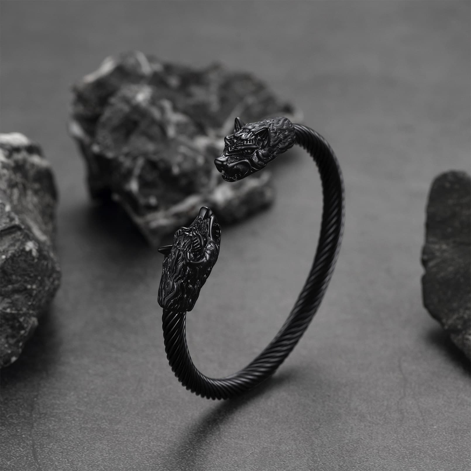 FaithHeart Viking Wolf Head Arm Ring Cuff Bracelet For Men FaithHeart