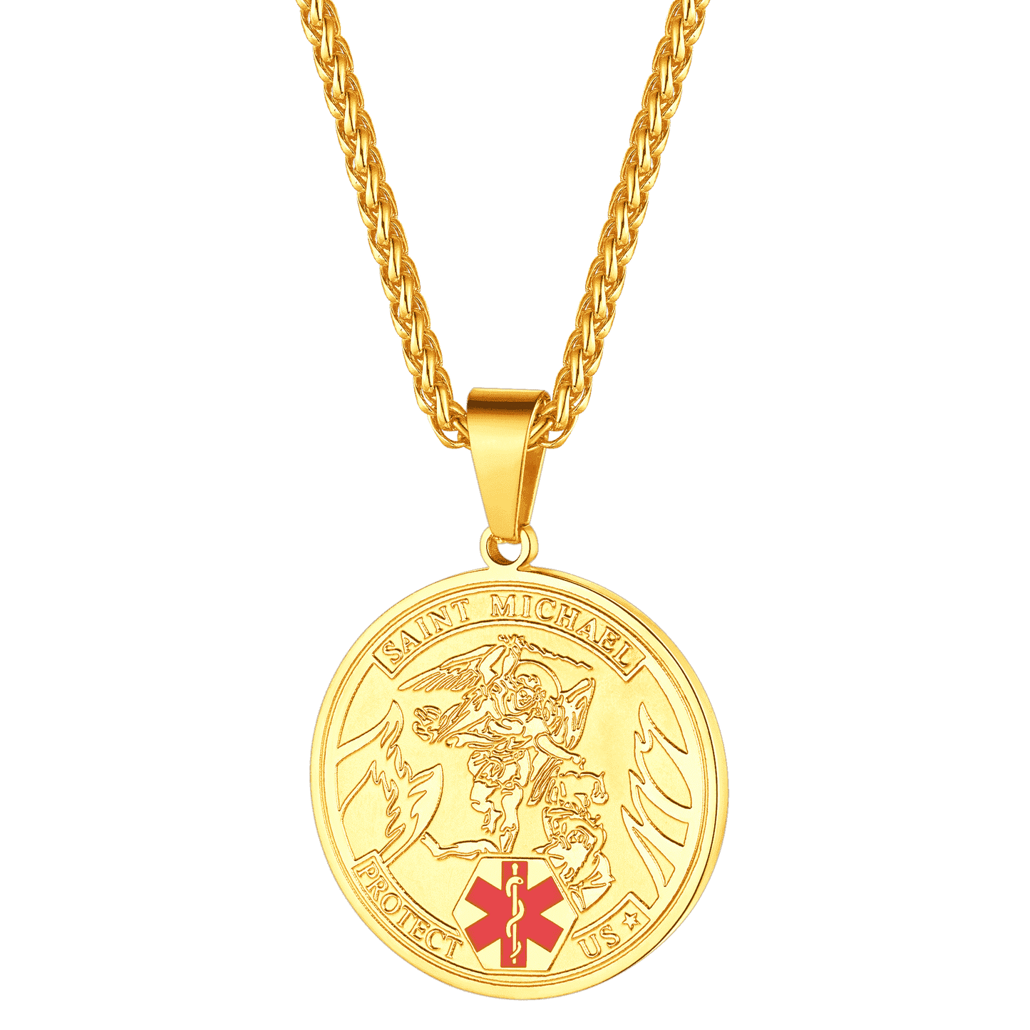 FaithHeart Custom Saint Michael Medical Alert ID Pendant Necklace Military FaithHeart