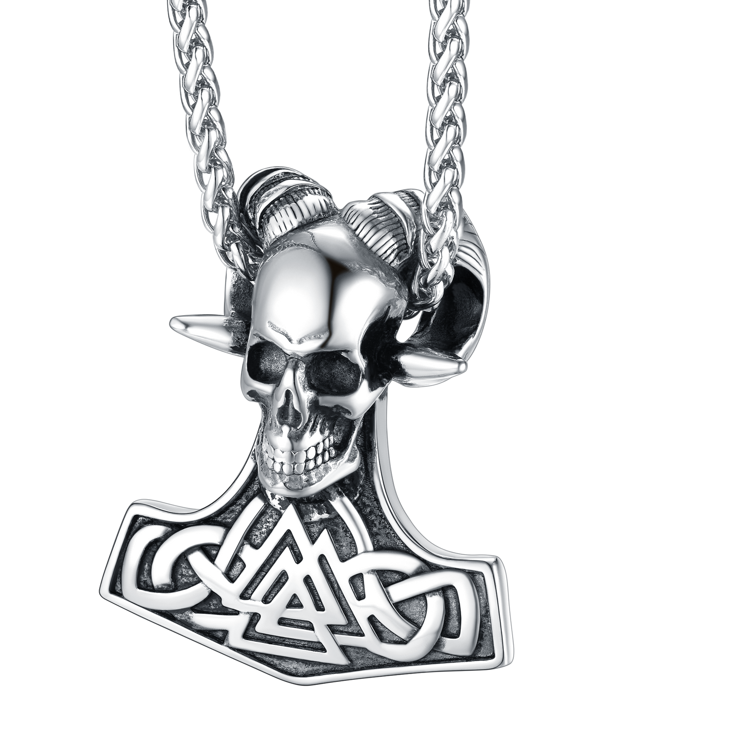 FaithHeart Viking Thor's Hammer Skull Necklace Pendant for Men FaithHeart