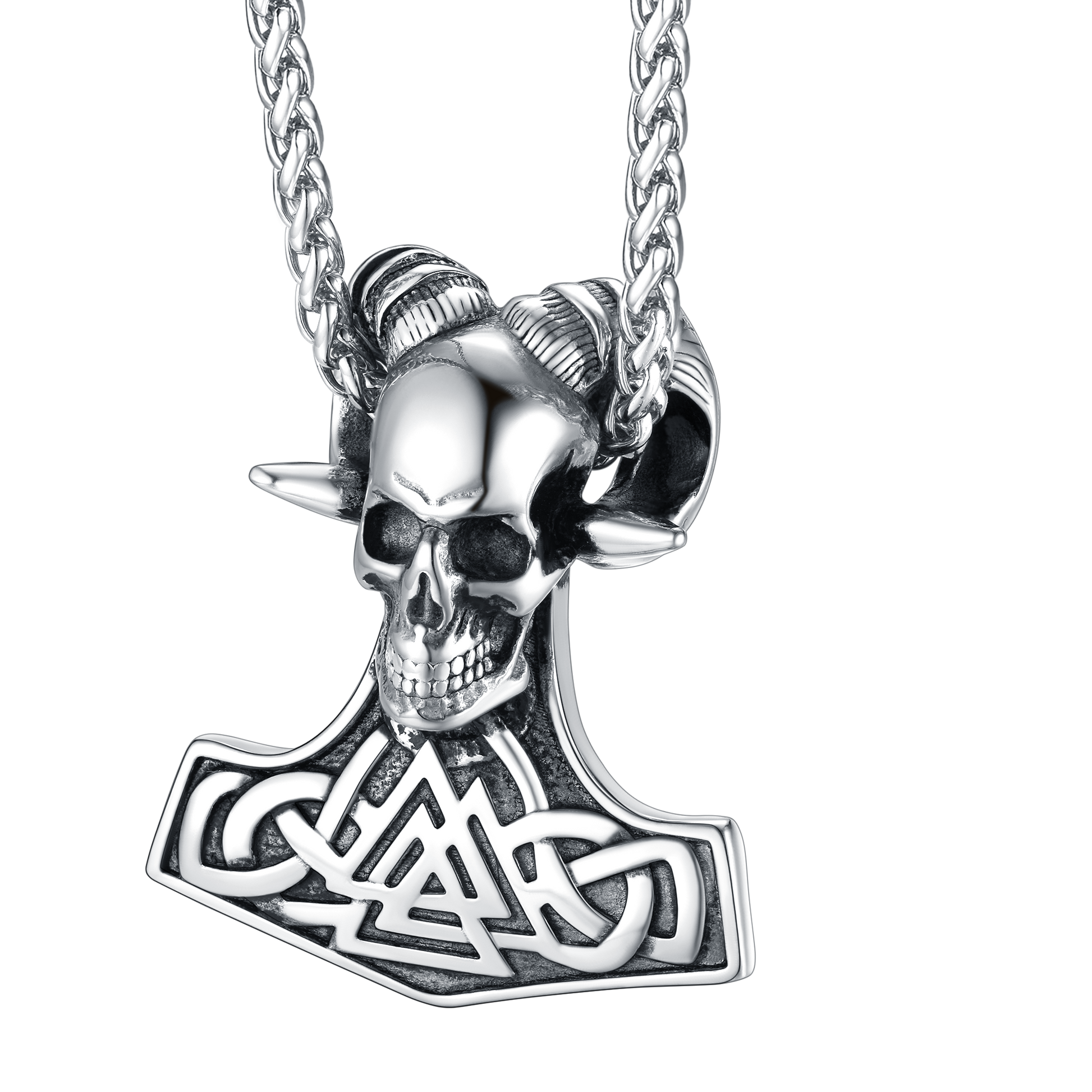 FaithHeart Viking Thor's Hammer Skull Necklace Pendant for Men FaithHeart