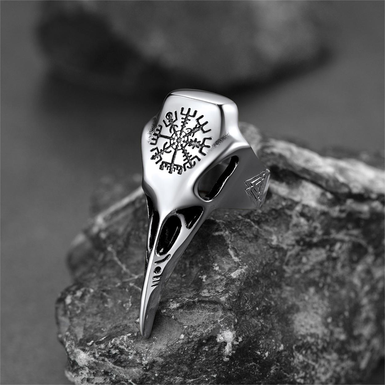 FaithHeart Raven Skull Ring With Viking Compass For Men FaithHeart