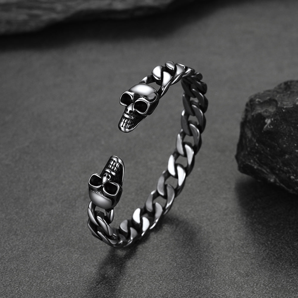 FaithHeart Gothic Skull Bracelet Skeleton Head Cuban Chain Bracelet FaithHeart
